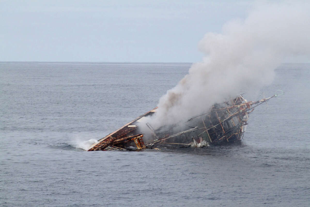 Photos show Japanese 'ghost ship' sinking in Gulf of Alaska