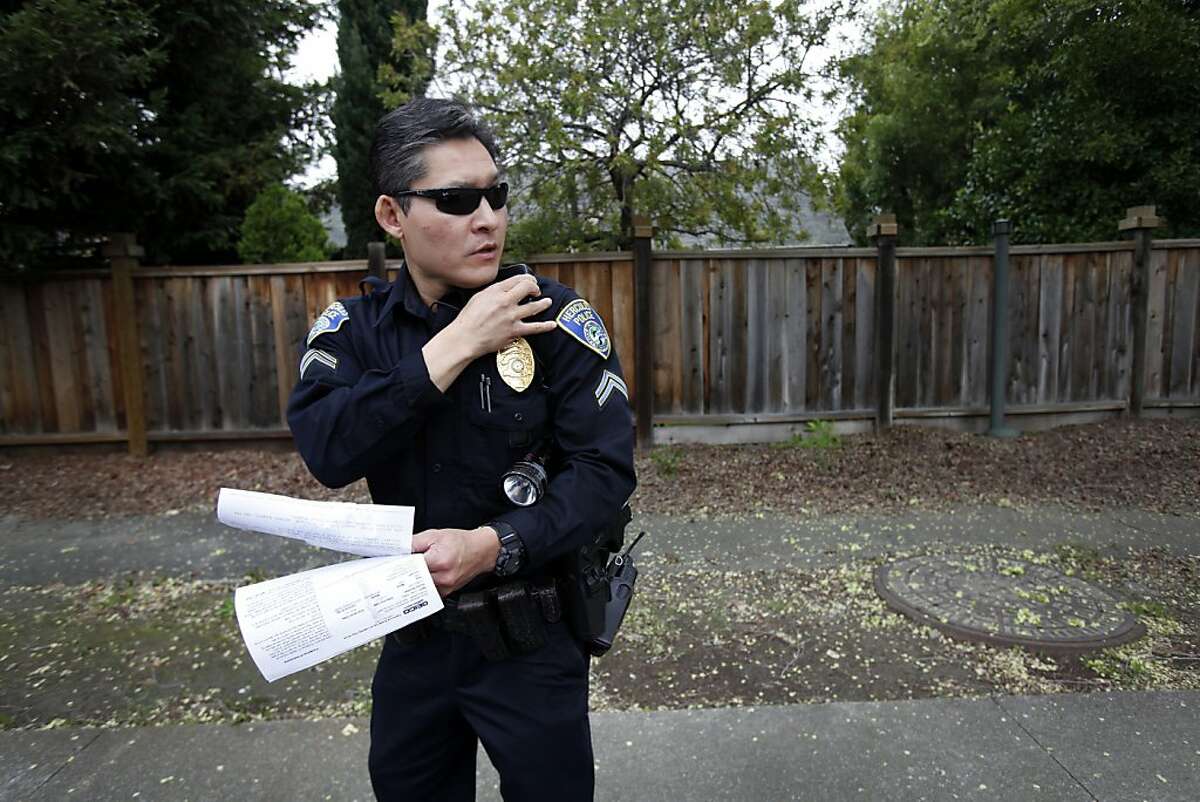Patrol corporal Edward Li makes a traffic stop during a shift in Hercules, Calif., Thursday, March 29, 2012. Hercules has put an emergency sales tax on the June ballot to stave off financial ruin. The city has slashed its general fund by 50 percent in two years and cut the police force from 30 to 17.
