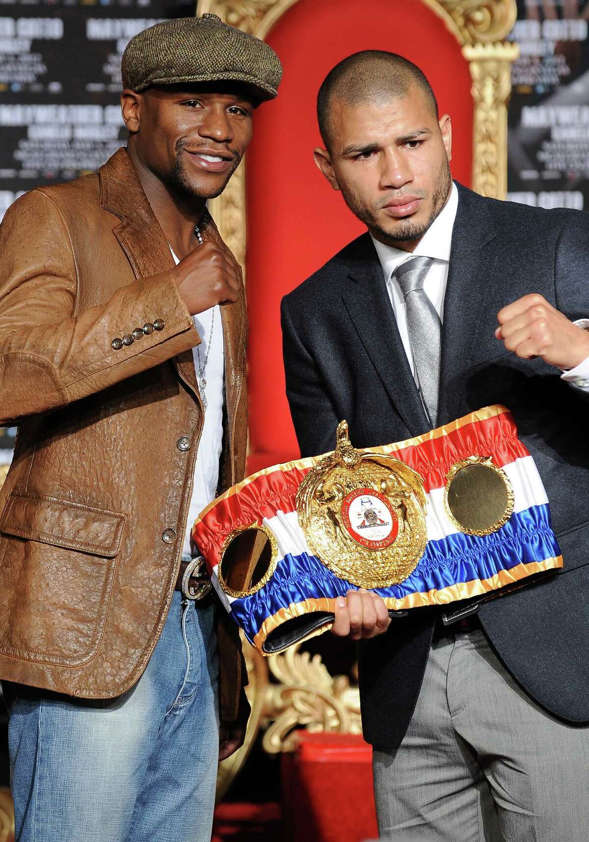Floyd Mayweather (left) and Miguel Cotto will square off May 5 in Las Vegas.