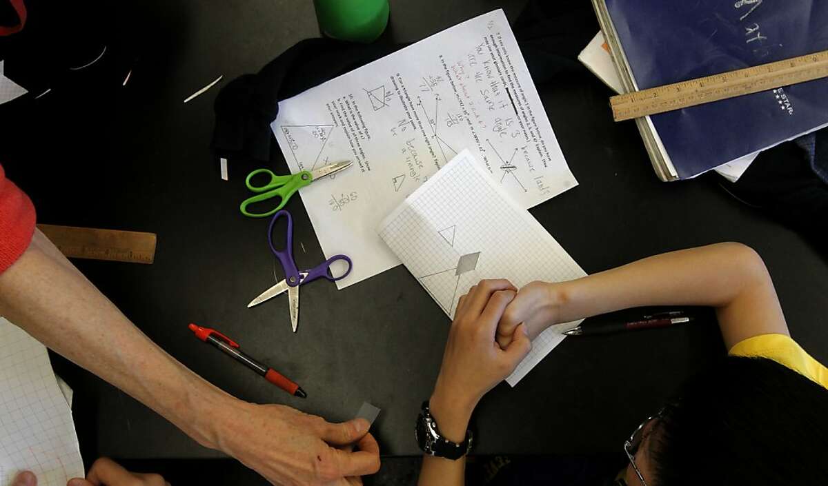 Students working on a geometry lesson, during 6th grade math class at Roosevelt Middle School, in San Francisco, Ca., on Thursday April 5, 2012. Stanford researchers have found proof that math anxiety is a real thing, certain people seem prone to feeling real anxiety when it comes to doing math, and that anxiety in turn hampers their ability to do math in the first place. They got their proof from studying second- and third-grade students and performing MRIs on them while they did simple math problems