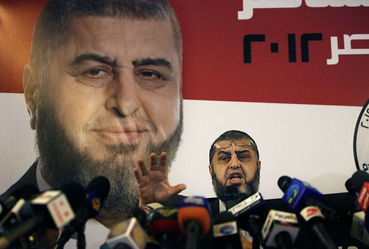 Egypt's Muslim Brotherhood presidential candidate Khairat el-Shater talks to reporters during a press conference in Cairo, Egypt Monday, April 9, 2012. (AP Photo/Nasser Nasser)