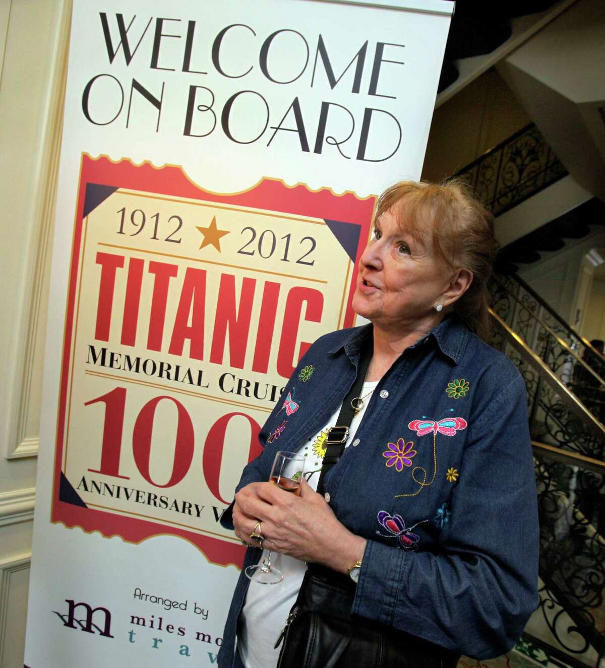 Sharon Lee Willing, from Tucson, Ariz., the great-granddaughter of Titanic passengers Herbert and Carrie Chaffee, boards the Azamara Journey, bound for for Halifax, Nova Scotia, for the Titanic Memorial Cruise, in New York, Tuesday, April 10, 2012. Passengers will visit a cemetery where 150 victims of the Titanic are buried. The ship will also feature lectures about life on board the doomed ocean liner and hold a memorial service at sea. (AP Photo/Richard Drew)