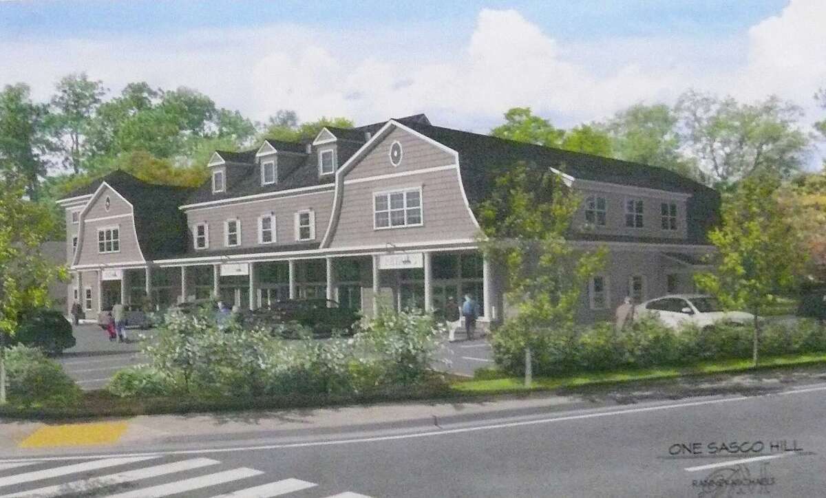 An artist's rendering of a proposed building at the corner of the Post Road and Sasco Hill that the Sasco Neighborhood Association is supporting.