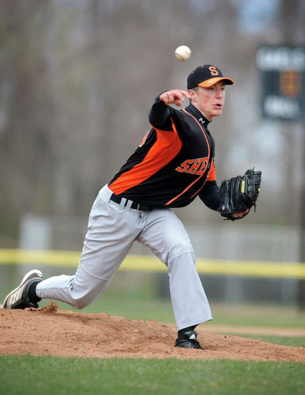 Shelton's Ryan Testani pitches during game action against Notre Dame-West Haven Wednesday, April 11, 2012 at Shelton High School.