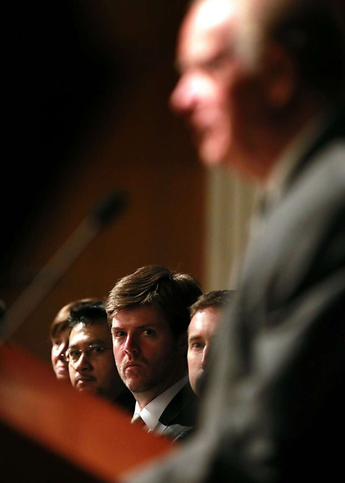 UC Davis task force board members look on as Cruz Reynoso chairman of the board spoke to several hundred students and community members after the University of California released the long-awaited report on the pepper spraying of students during an Occupy UC Davis demonstration Nov. 18, 2011. Photo taken Wednesday, April 11, 2012 at UC Davis.