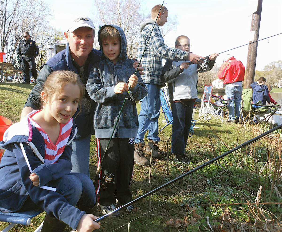 Lauren, Ben and Alex Bratton are poised for action early Saturday at Fairfield PAL's Trout Derby in Gould Manor Park.
