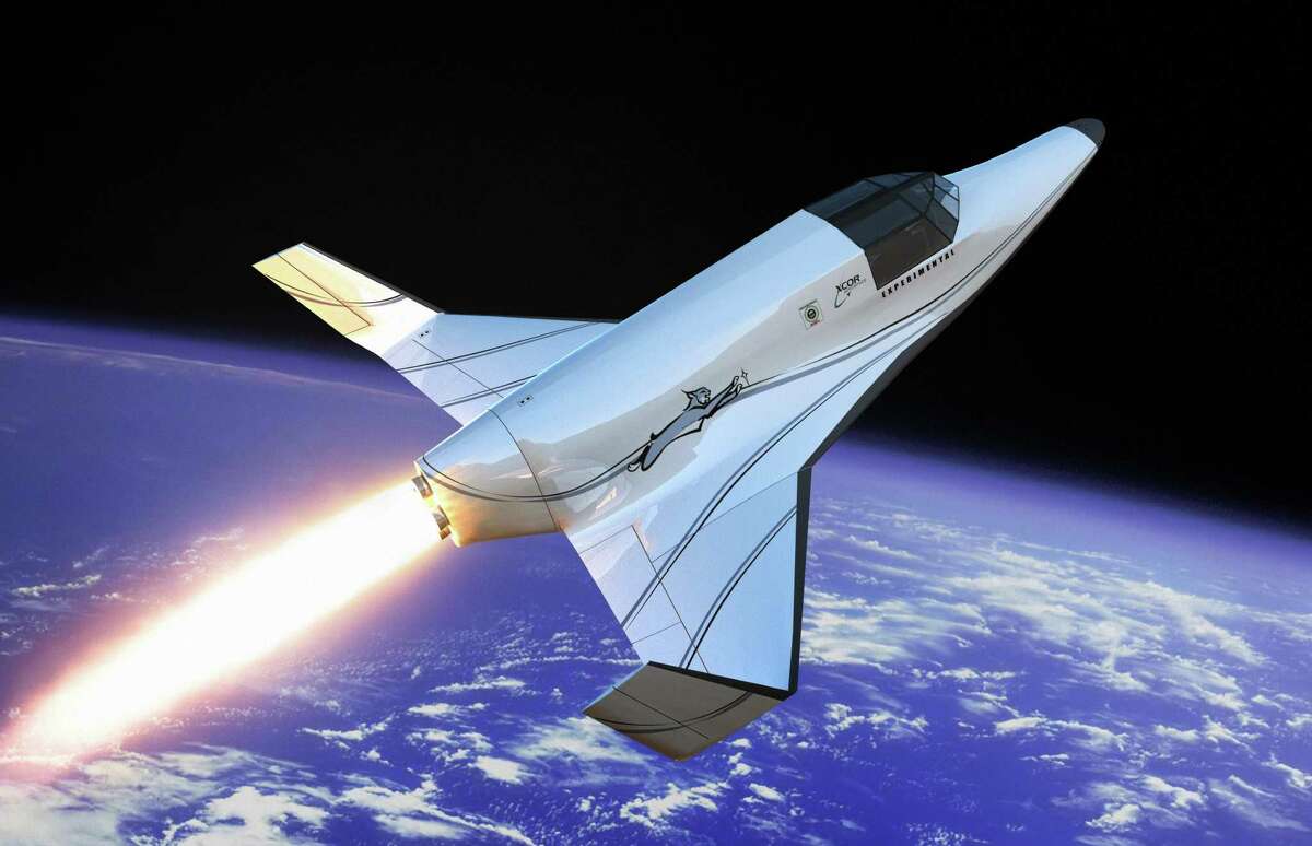 A 2008 illustration, released by XCOR, shows the Lynx, a two-seat suborbital rocket ship. An official says "it won't just be about space tourism" if Ellington Field were to become a spaceport.