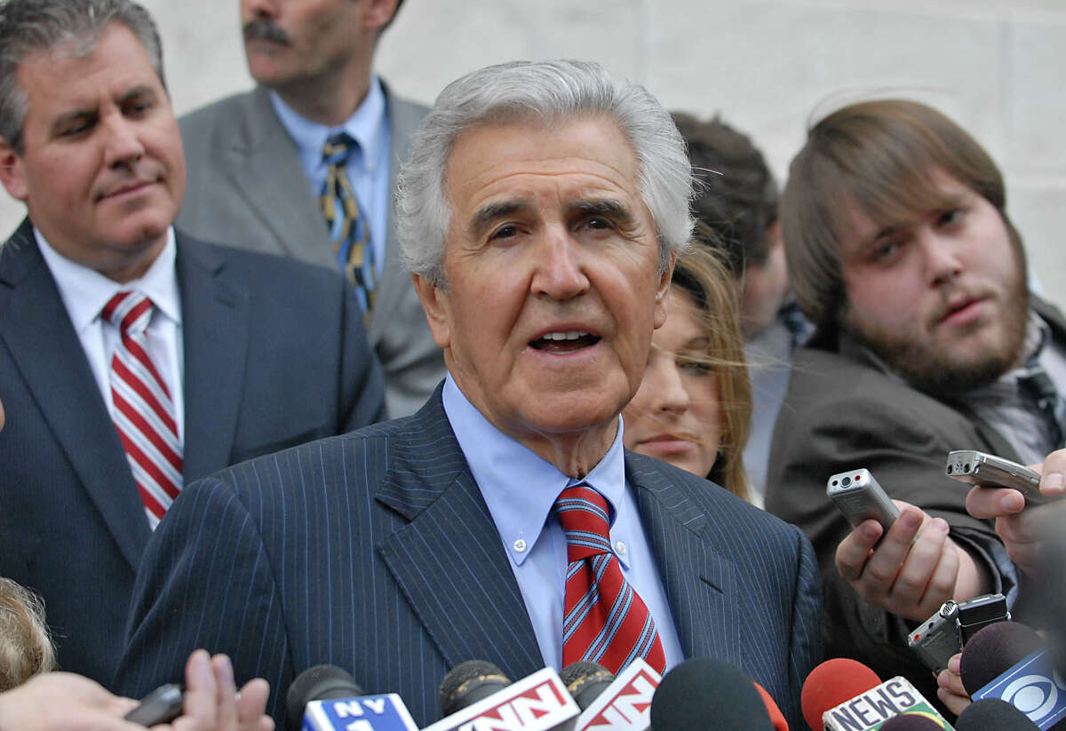 Former state Senate Majority Leader Joseph L. Bruno talks to the press outside the Federal Court House after his sentencing in Albany, N.Y., on May 6, 2010. (Lori Van Buren / Times Union)