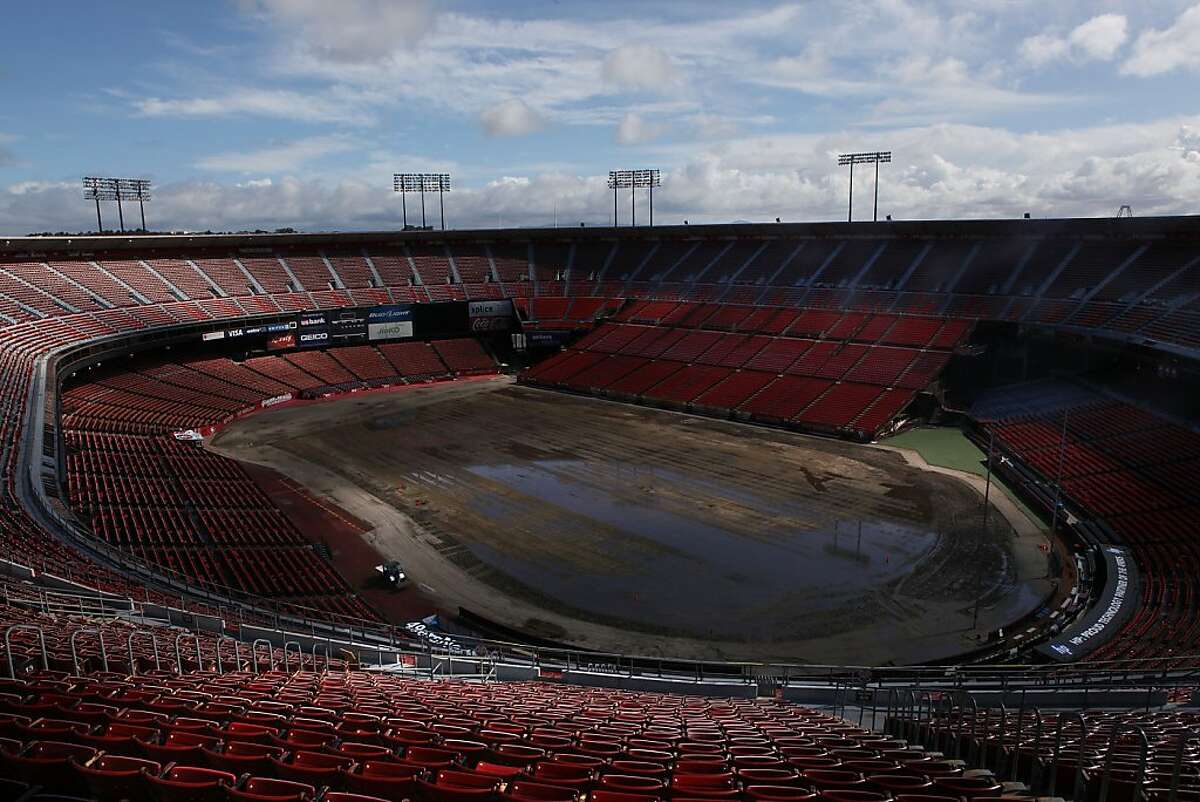 Candlestick Park stadium in San Francisco, Calif., seen after the rains on Friday, April 13, 2012.