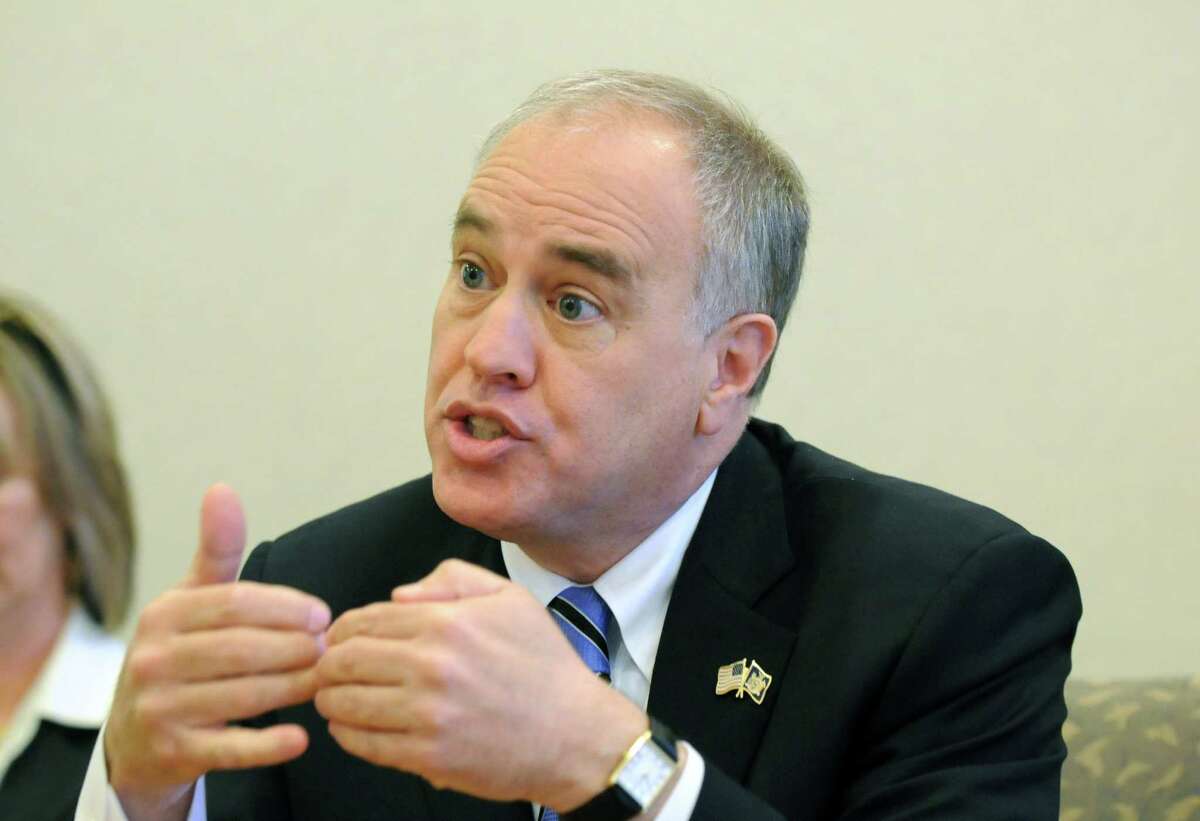 New York State Comptroller Thomas P. DiNapoli answers questions during a Times Union editorial board meeting, Monday March 12, 2012 at the Times Union in Colonie N.Y. (Will Waldron / Times Union)