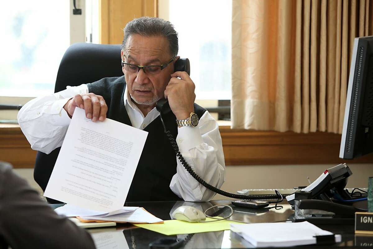 Councilman Ignacio De La Fuente working at his desk in Oakland City Hall in Oakland, Calif., on Tuesday, April 17, 2012.