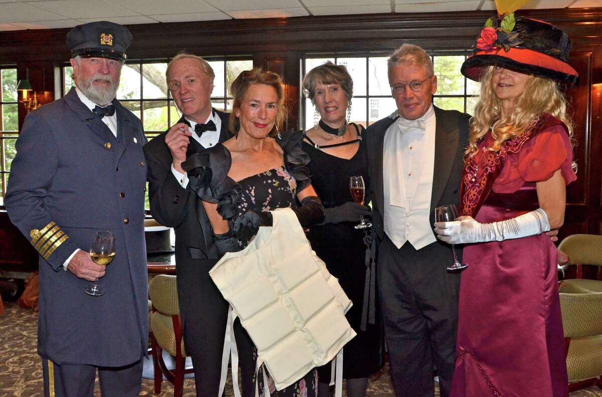 All aboard the ship Titanic: Fred Bisset, Bill King, Christine Glidden, Lizzie Glidden Boyle, Charles England, and Osa Bisset, at the Roger Sherman Inn last Saturday evening, April 14, 2012.