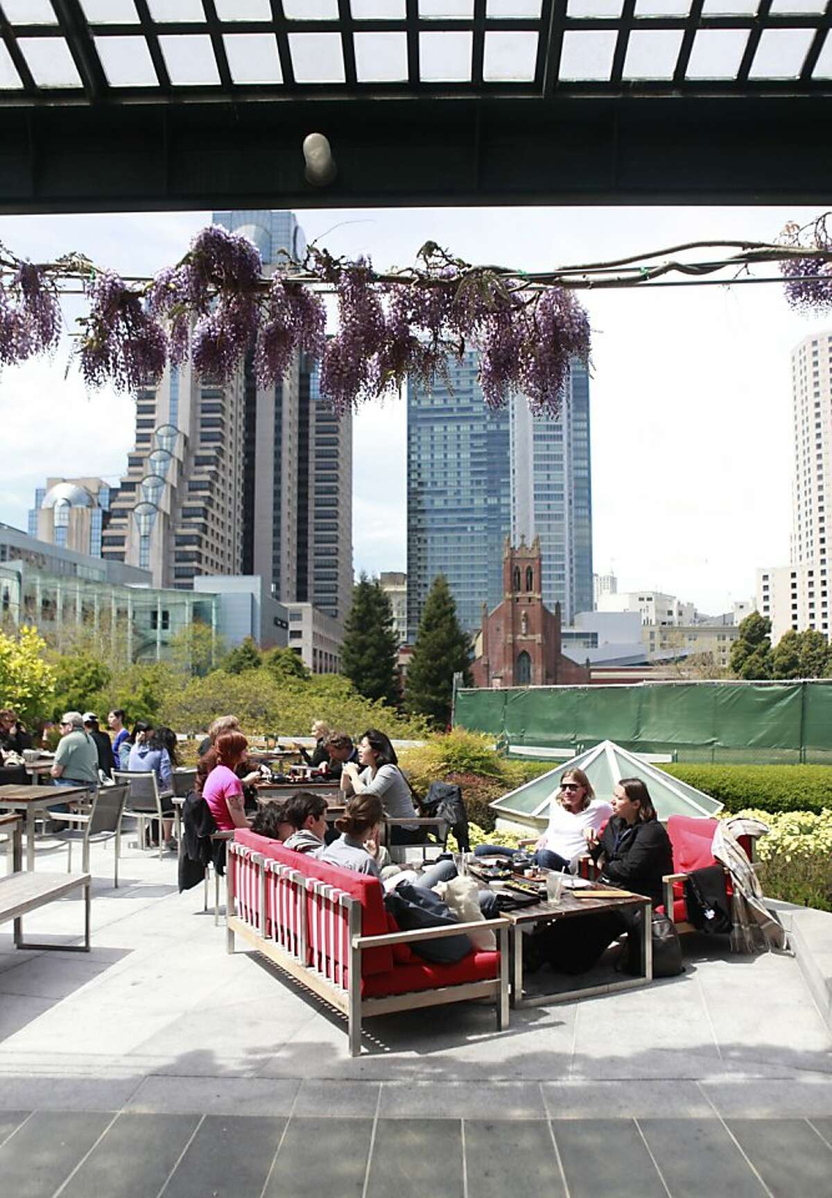 Outdoor dining terrace at the Yerba Buena Gardens and Metreon in San Francisco, California on Wednesday, April 18th, 2012