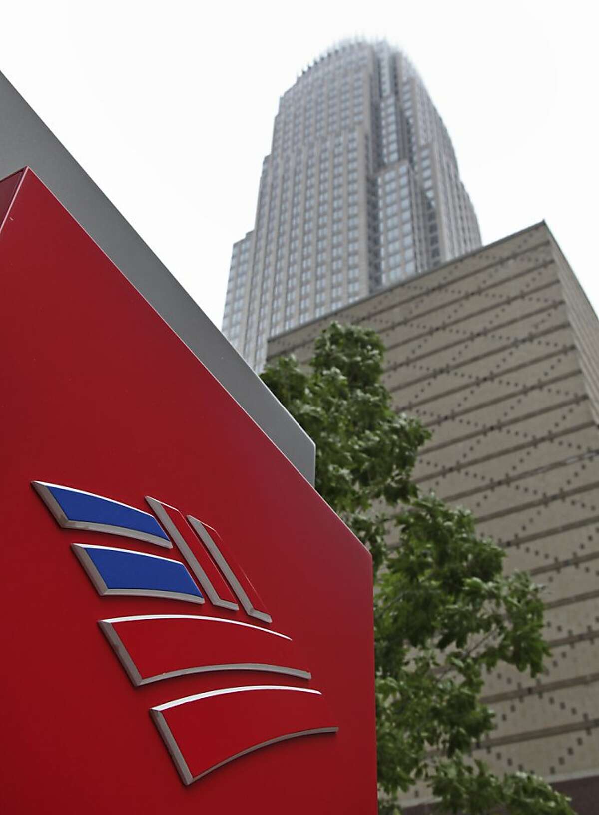 Bank of America's corporate headquarters is shown in Charlotte, N.C., Thursday, April 19, 2012. Bank of America said Thursday that it set aside less money to cover bad loans in the first three months of the year than it has since before the 2008 financial crisis. The bank said it earned $653 million in the first quarter, or 3 cents per share. (AP Photo/Chuck Burton)