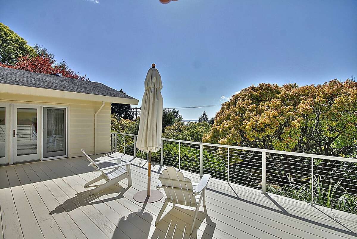 Views from the backyard deck of the Berkeley Hills home include the bay, San Francisco and the Golden Gate Bridge.