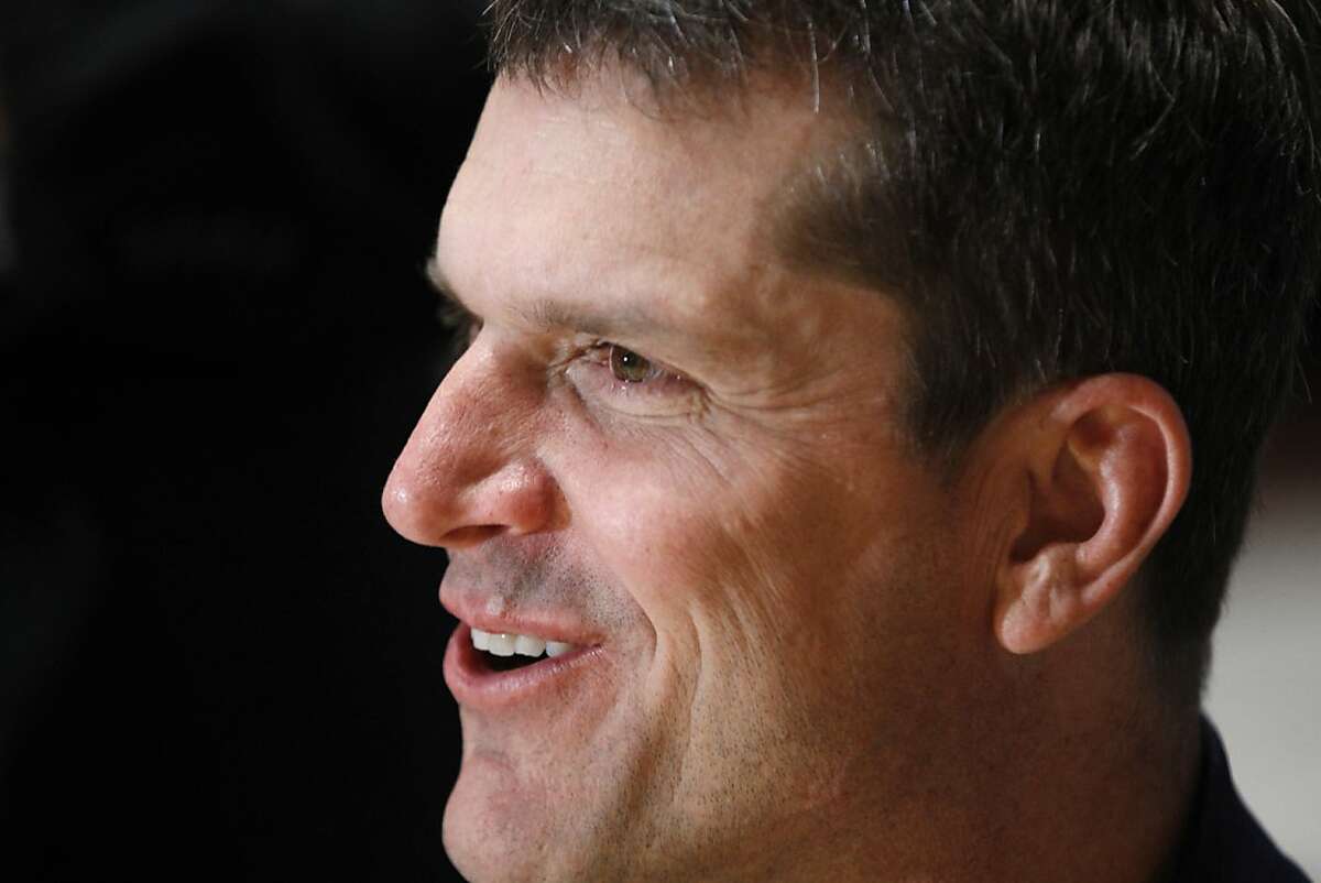 San Francisco 49ers Head coach Jim Harbaugh talks to the media during an interview at the NFL owners meeting in Palm Beach, Fla., Wednesday, March 28, 2012. (AP Photo/Luis M. Alvarez)