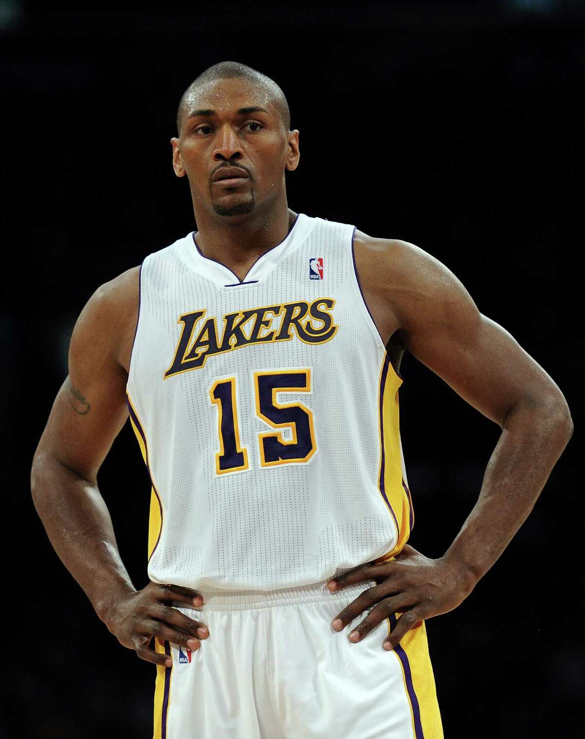 Metta World Peace levels James Harden with an elbow on Make a GIF
