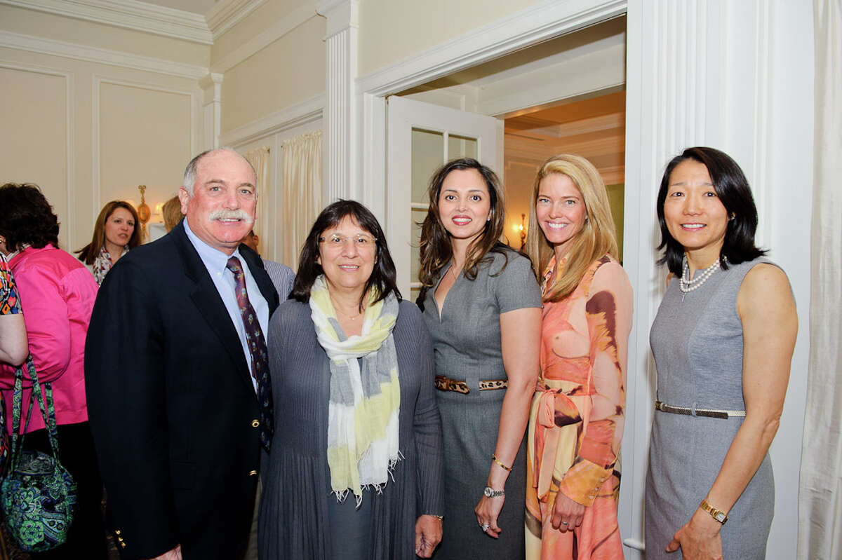 At left, Gary and Barbara Bloom, owners and directors of Camp Playland and Playland Nursery School in New Canaan, were honored with the 2012 Food Allergy Initiative of CT Leadership Award at a luncheon held March 27. Also pictured are Saira Rizvi, luncheon co-chairman and New Canaan resident; Jennifer Ferm, luncheon co-chairman and Rowayton resident; and Helen Jaffe FAI of CT chairman and New Canaan resident. Photo courtesy of Manish Gosalia
