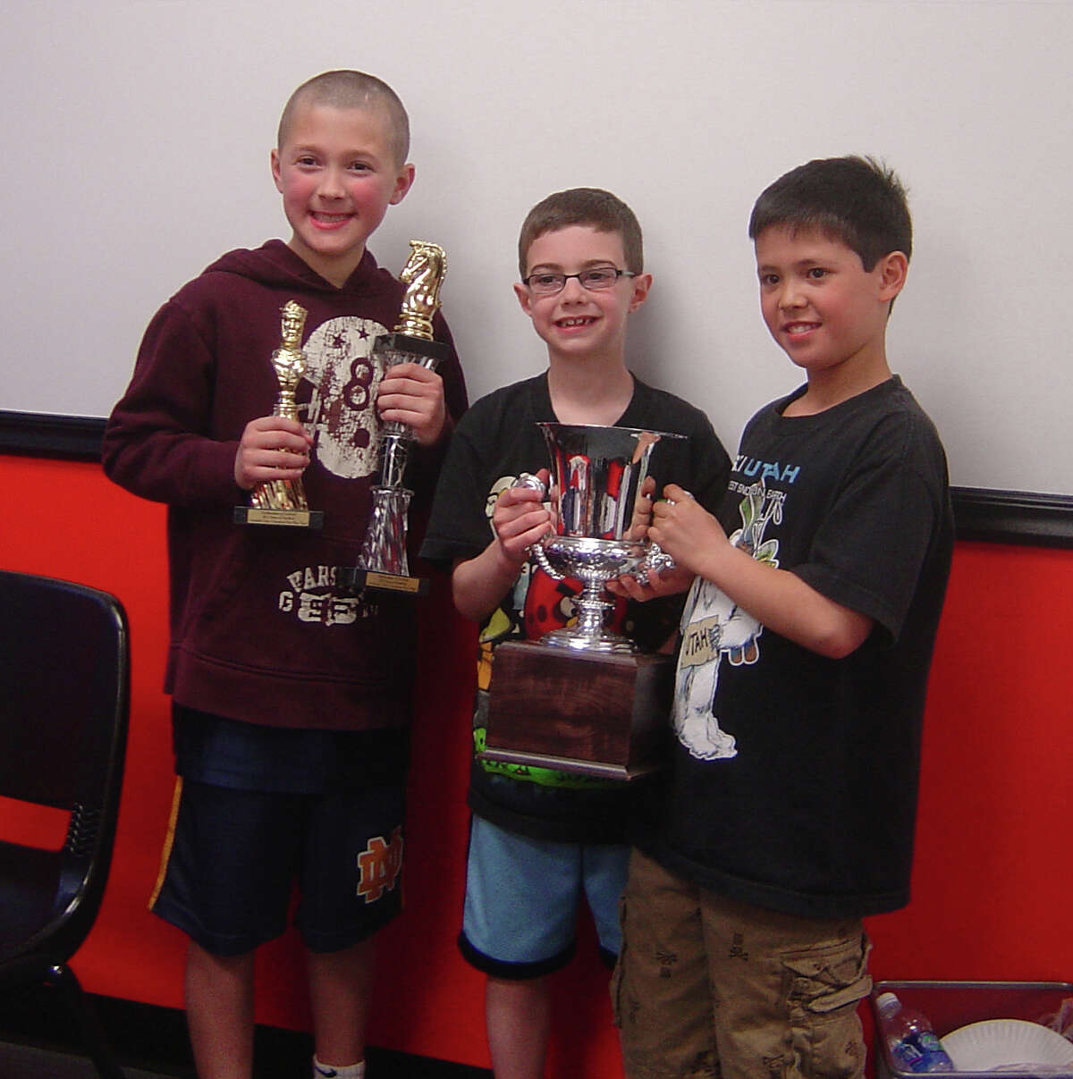 The team from Burr Elementary School, comprised of, left to right, Cole Markham, Zachary Amendola and Merritt Hayes, took first place in the recent Town of Fairfield Scholastic Chess Championships. Markham was also awarded the tournament's "Top Chess Player."