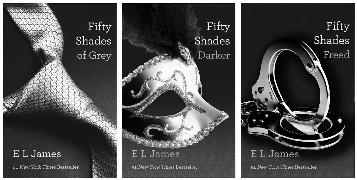 This combo made of book cover images provided by Vintage Books shows the "Fifty Shades of Grey" trilogy by best-selling author E L James. They're young and old, doctors and churchgoers, gay and straight _ and those are just the MEN who have devoured oh-so-naughty "Fifty Shades of Grey," a violent, erotic trilogy that has earned millions of women fans in a matter of weeks. (AP Photo/Vintage Books)