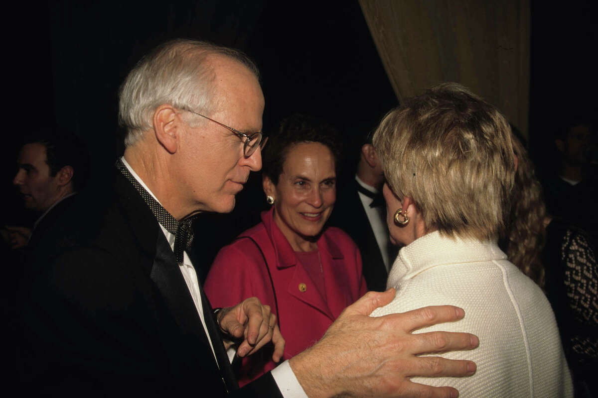 From left, then-U.S. Rep. Christopher Shays and his wife Betsi, with then-WWE Chief Executive Linda McMahon at a SmackDown Your Vote gala in Washington, D.C., in January 2001.