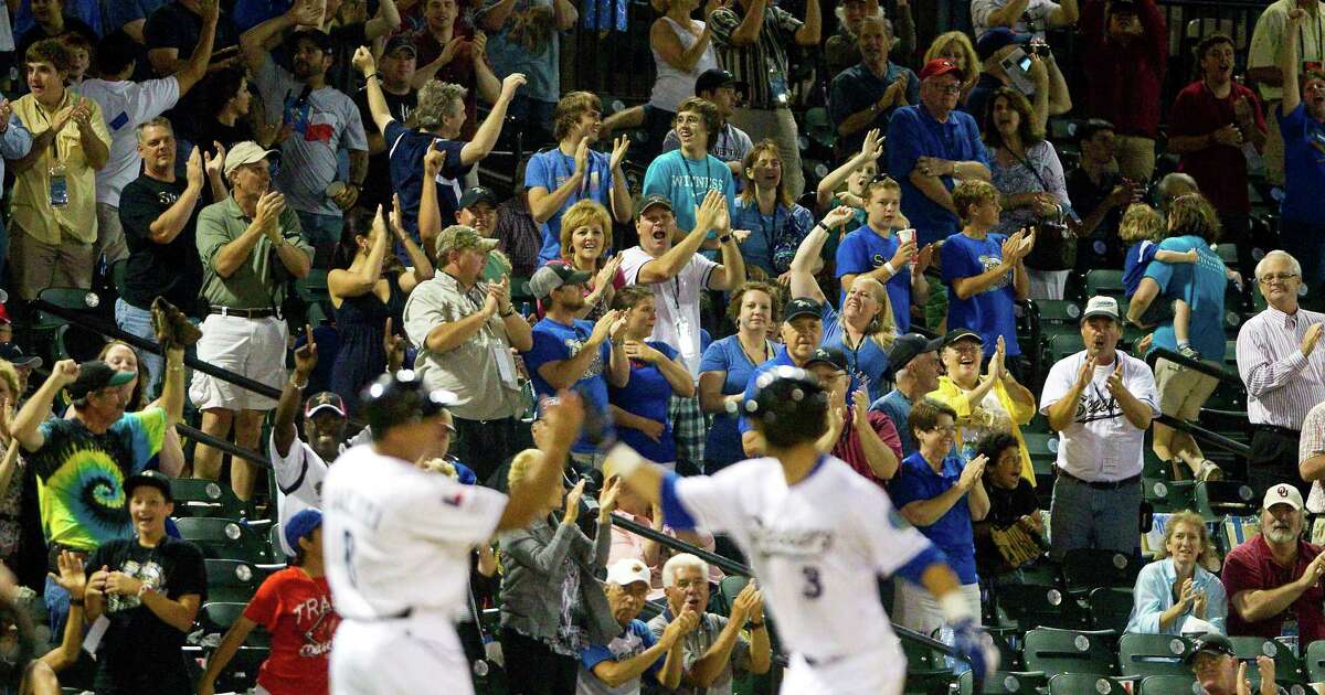 The crowd erupts after Ben Harrison of the Sugar Land Skeeters hit a two shot home run during the seventh inning of the the Sugar Land Skeeters' inaugural game, Thursday, April 26, 2012, at Constellation Field in Sugar Land.