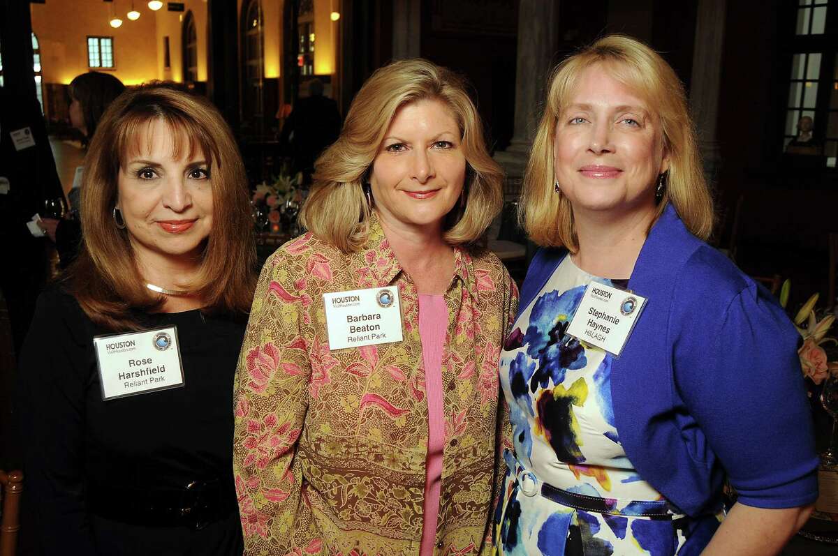 From left: Rose Harshfield, Barbara Beaton and Stephanie Haynes at the OTC Board Dinner hosted by the Greater Houston Convention and Visitors Bureau at the Julia Ideson Library Saturday, April 28, 2012. (Dave Rossman Photo)
