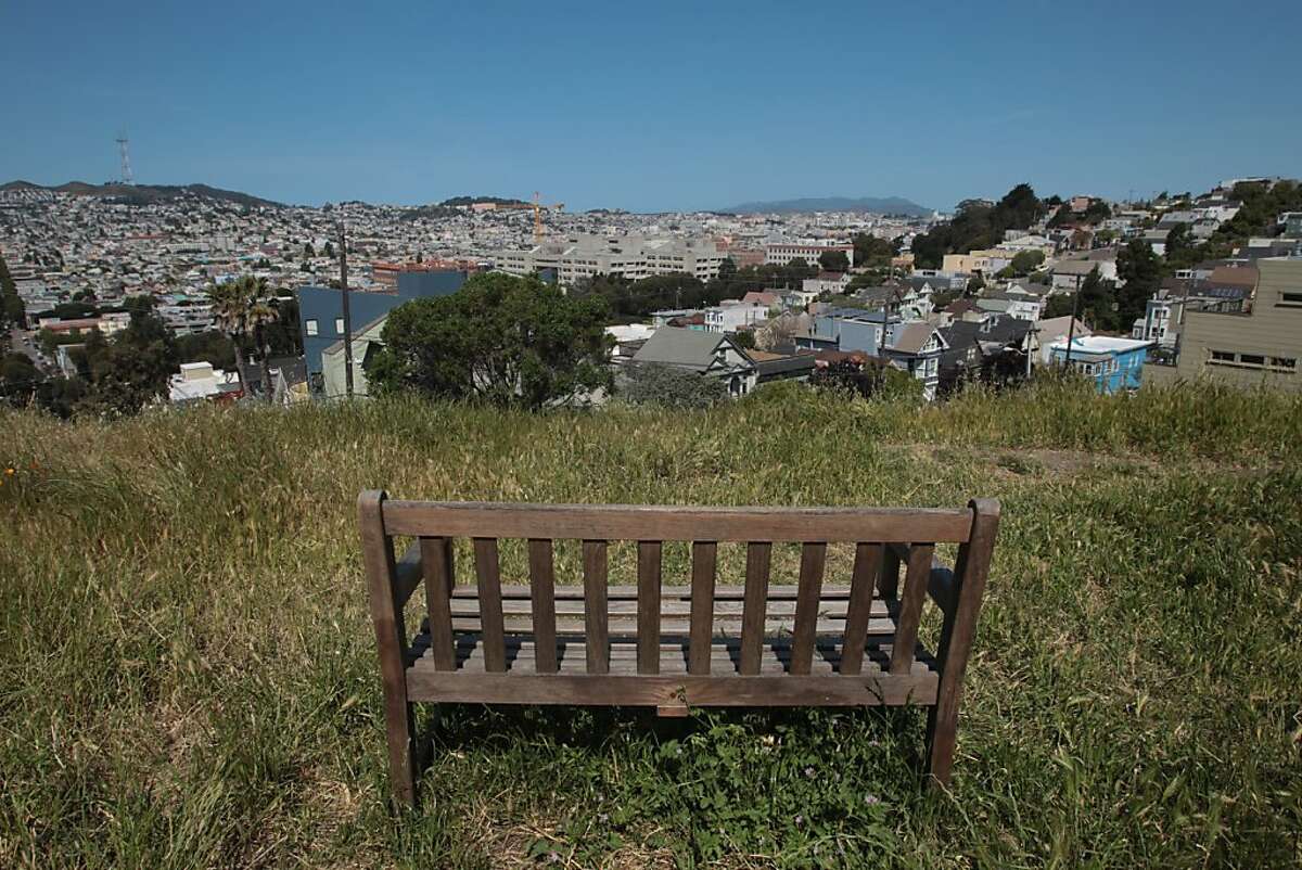 A bench sits in the Starr King Open Space with a view of the city on Friday, April 27, 2012 in San Francisco.