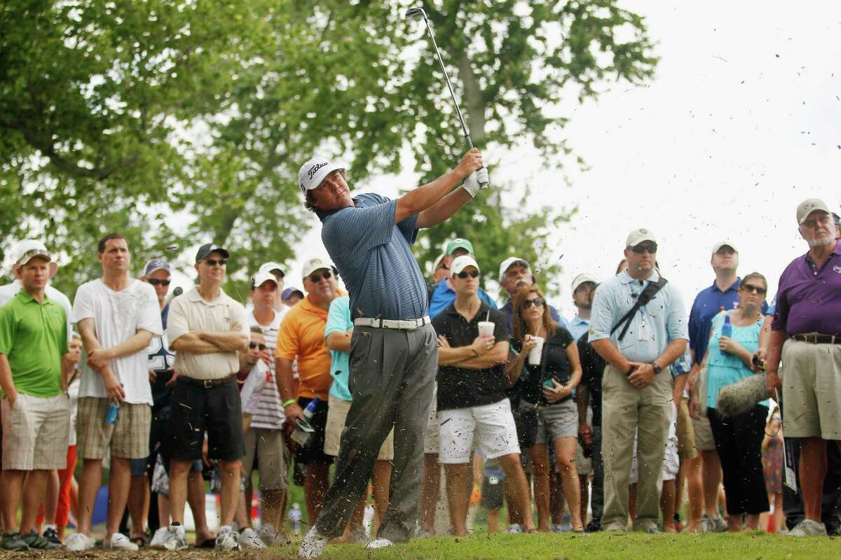 Jason Dufner hits his second shot from the rough during the final round of the Zurich Classic of New Orleans at TPC Louisiana on April 29, 2012 in Avondale, Louisiana.