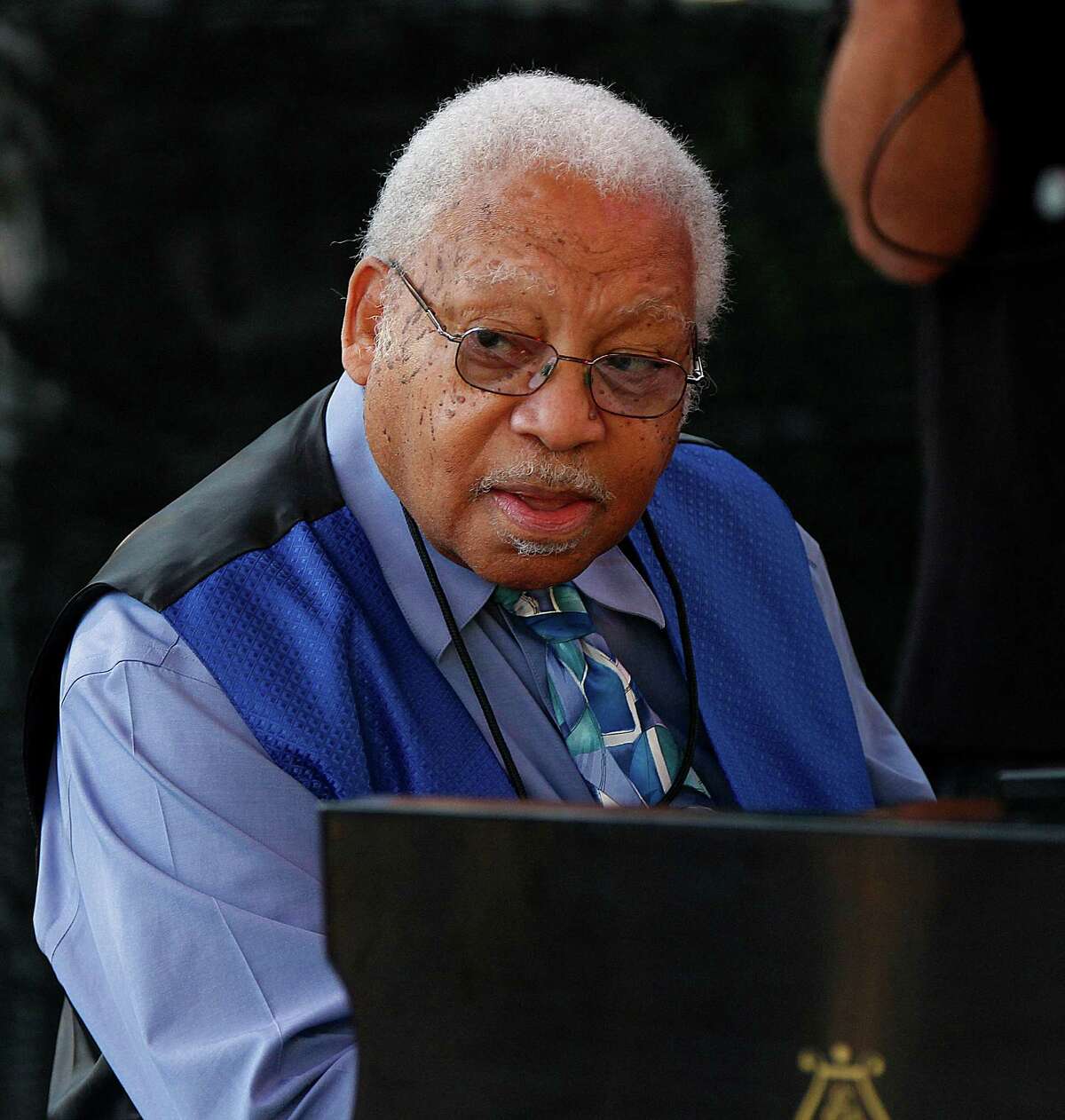 Ellis Marsalis performs at a sunrise concert marking International Jazz Day in New Orleans, Monday, April 30, 2012. The performance, at Congo Square near the French Quarter, is one of two in the United States that day; the other is in the evening in New York. Thousands of people across the globe are expected to participate in International Jazz Day, including events in Belgium, France, Brazil, Algeria and Russia. (AP Photo/Gerald Herbert)