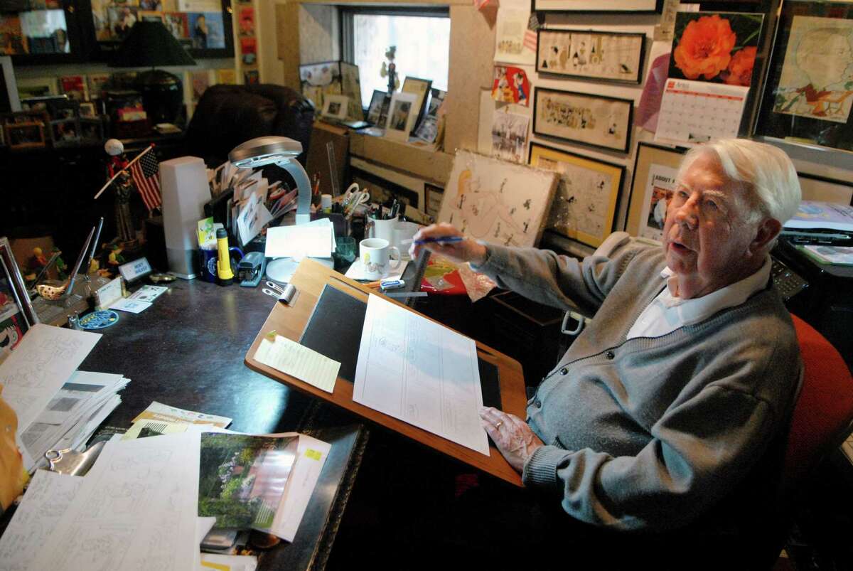 Mort Walker works on his Sunday Beetle Bailey strip in his studio at his home in Stamford, Conn. on Monday April 30, 2012.