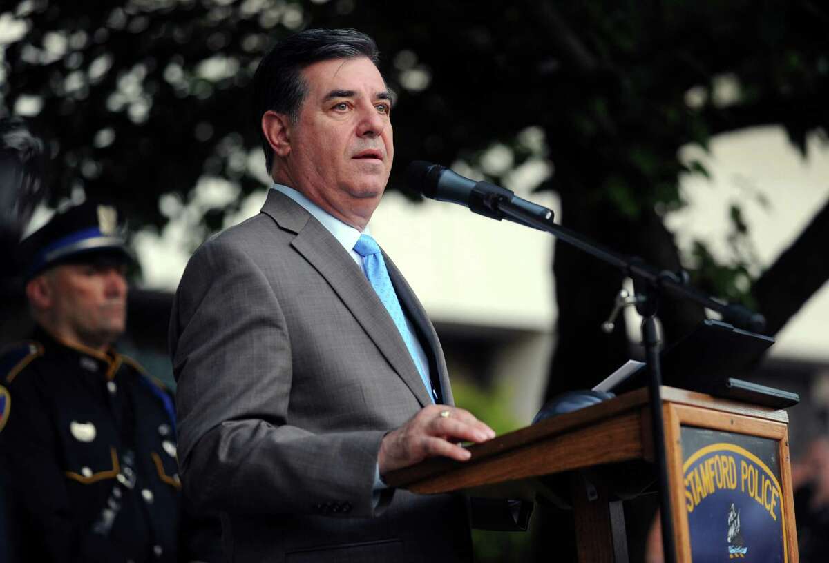 Stamford Mayor Michael Pavia speaks during the 6th annual Stamford Police Department Memorial Parade on Friday, May 4, 2012.