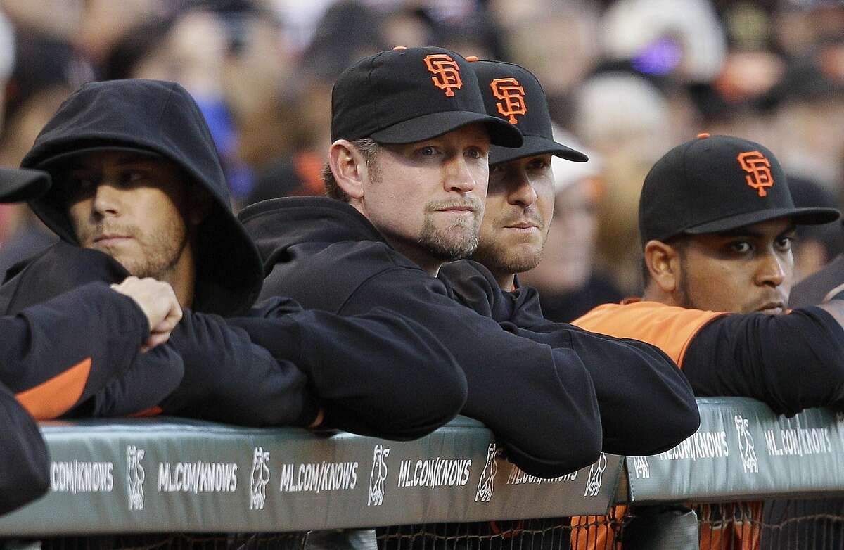 Aubrey Huff watches from the dugout on May 4, 2012, shortly after he rejoined the team following an anxiety-caused leave of absence.