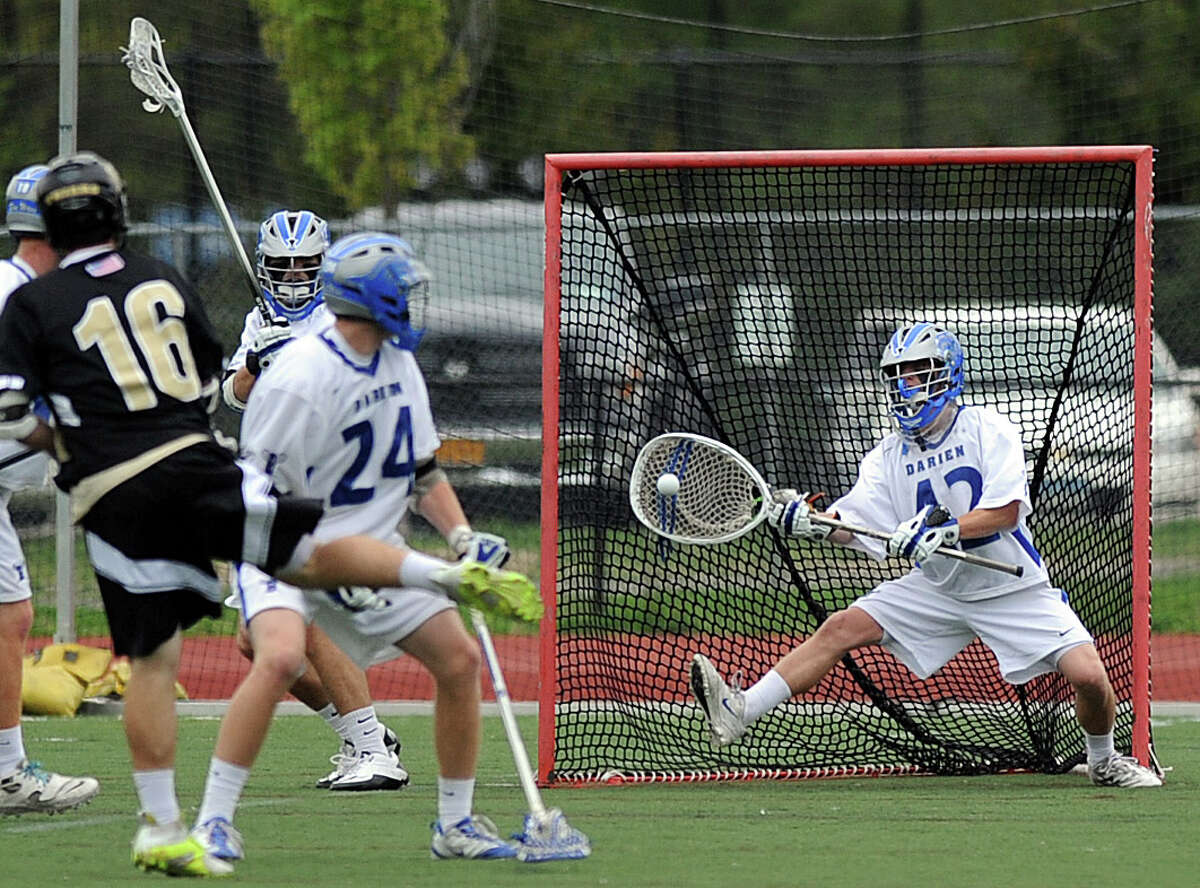 Darien goalie Paul Huffard makes a save during Saturday's game against St. Anthony's at Darien High School on May 5, 2012.