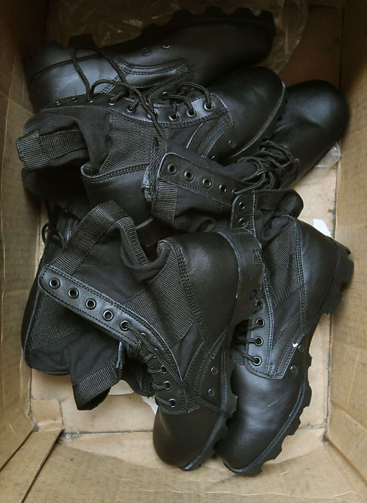 The black "Condor" boot, on Friday May 4, 2012, one of the items popular with the protesters. Berkeley Surplus Store in Berkely, Ca. believes that it's store on San Pablo Ave. is a source of suppplies and equipment for many members of the Bay Area wide Occupy movement.