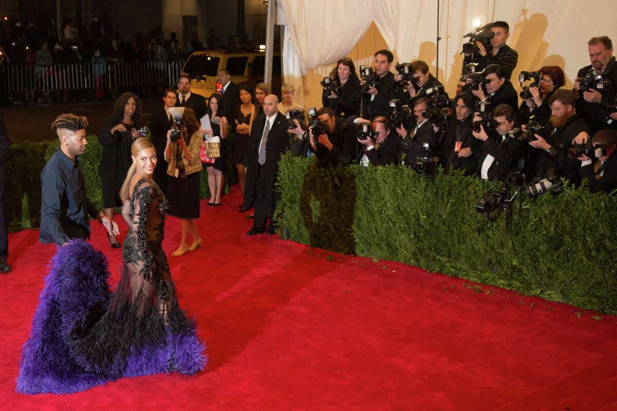 Beyonce arrives at the Metropolitan Museum of Art Costume Institute gala benefit, celebrating Elsa Schiaparelli and Miuccia Prada, Monday, May 7, 2012 in New York. (AP Photo/Charles Sykes)