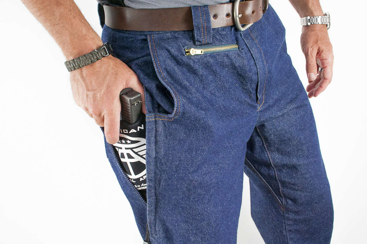 Made to conceal a firearm, these jeans were designed by former HPD officer Brian Hoffner.