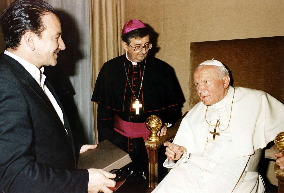 Irish singer Bono, shown here meeting Pope John Paul II in 1999, turned 52 years old on Thursday, May 10, 2012.
