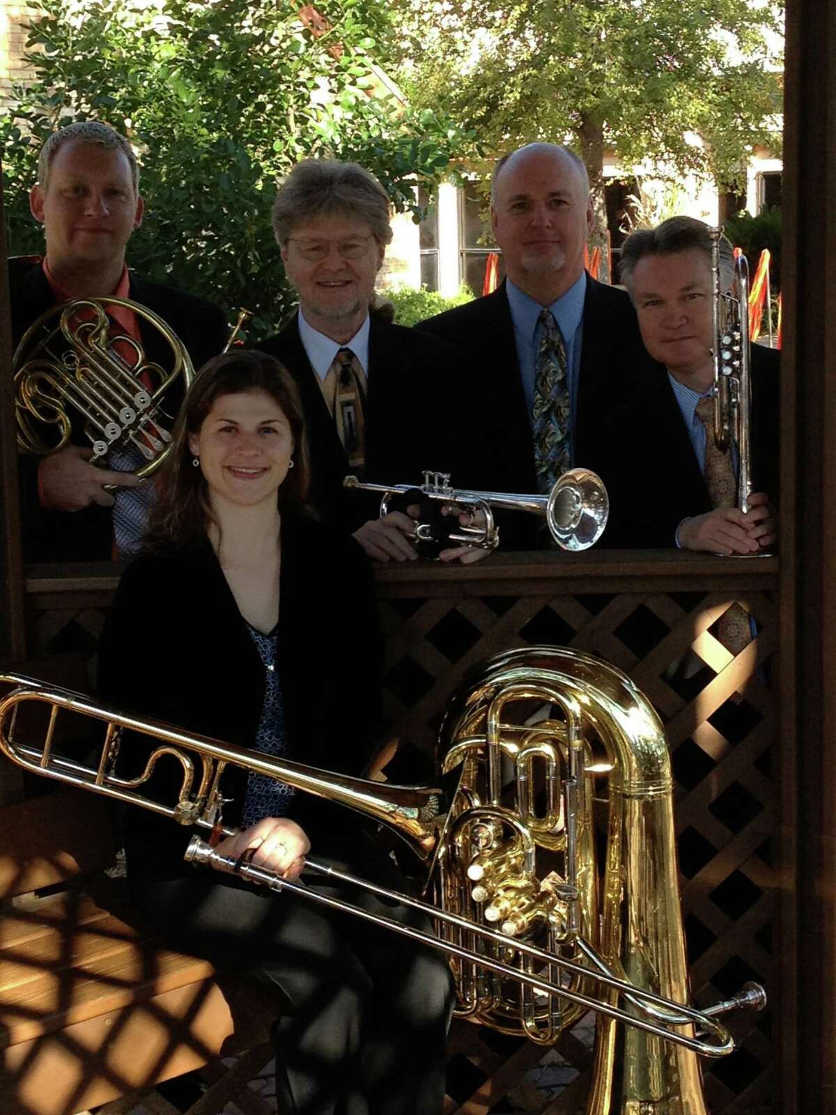 San Antonio Brass comprises (from bottom left) Amanda Davidson, William Wiegard, John Carroll, Lee Hipp and Andrew Gignac. Courtesy San Antonio Brass