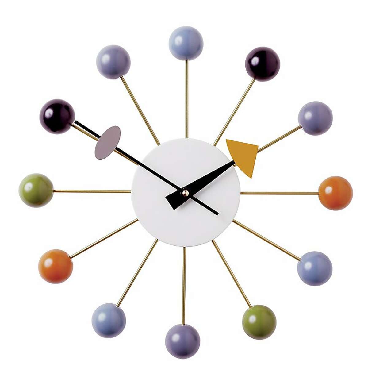 Colorful ball clocks, classic and knockoff