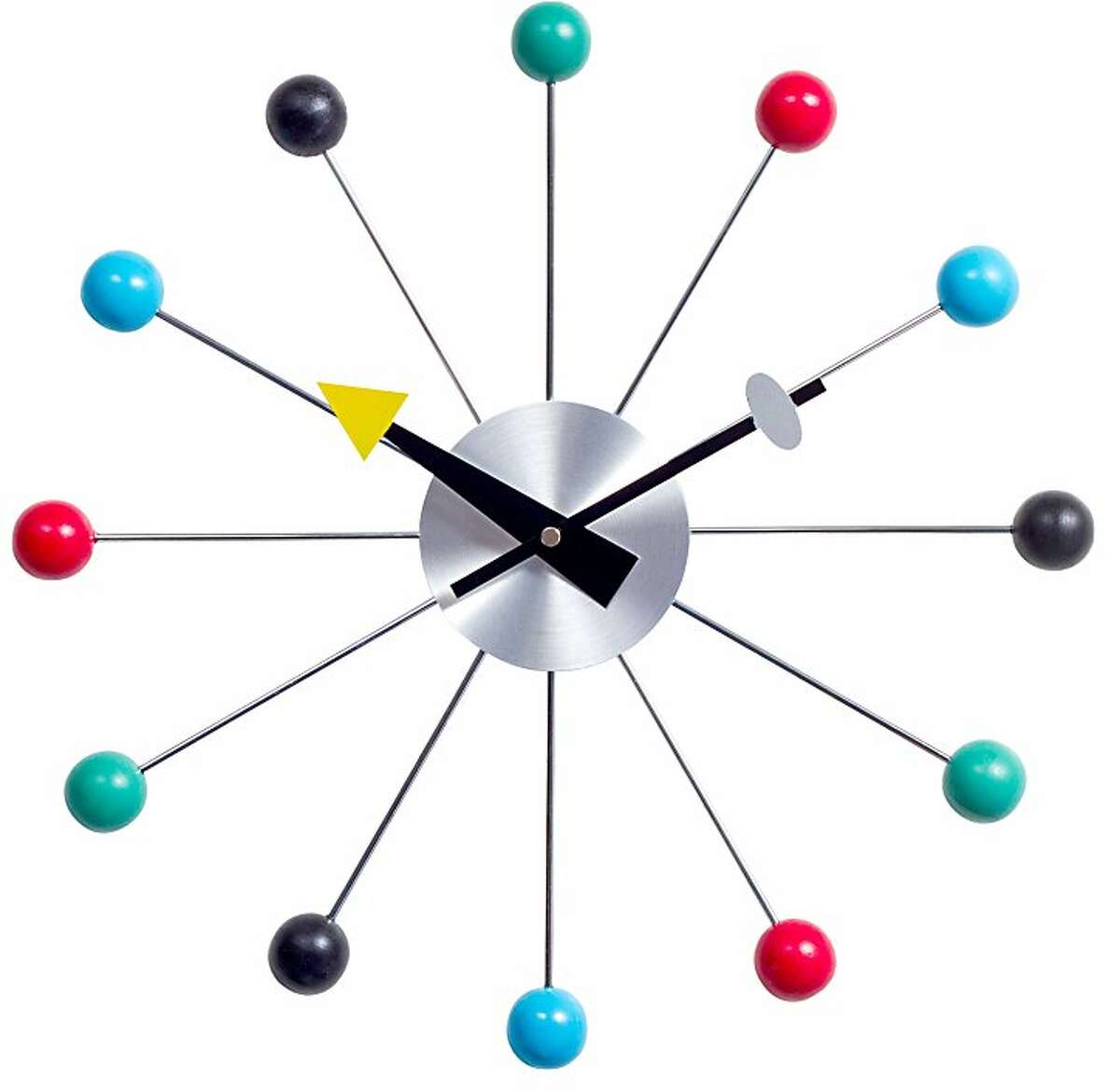 Colorful ball clocks, classic and knockoff
