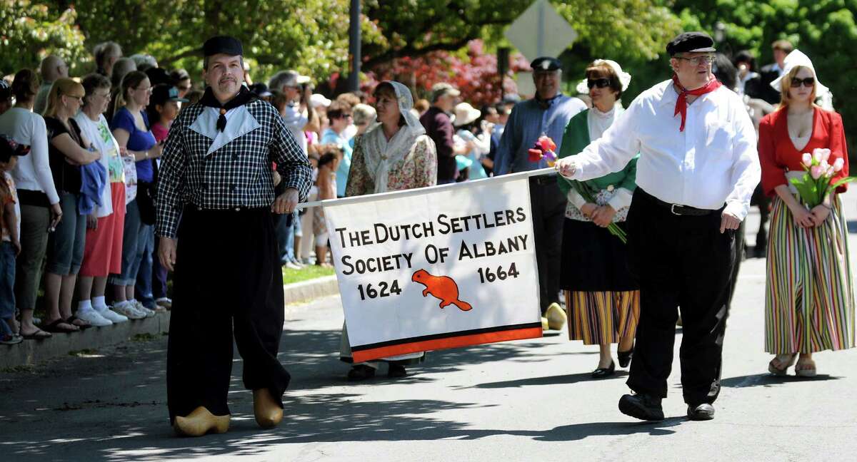 The Dutch Settlers Society of Albany walks in the Tulip Queen procession during the Tulip Festival on Saturday, May 12, 2012, at Washington Park in Albany, N.Y. (Cindy Schultz / Times Union)