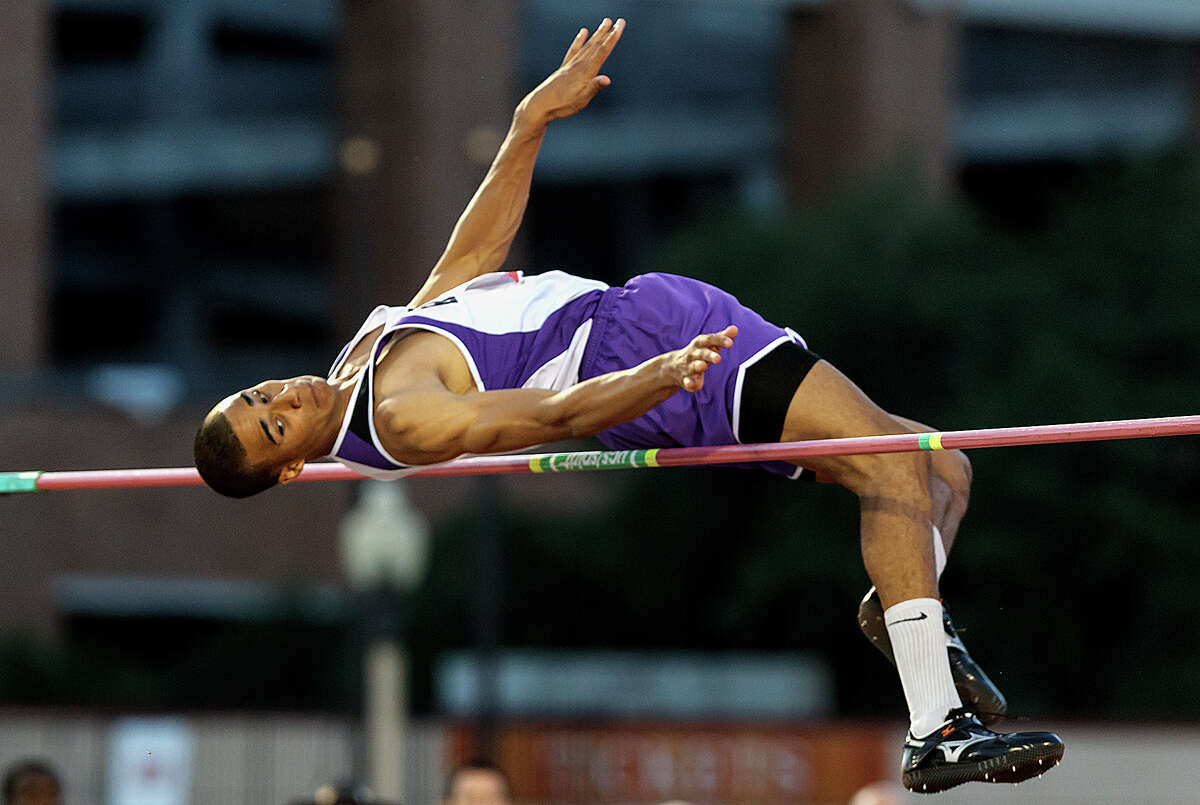 San Marcos's Allex Austin jumps 7-0 to win the 5A boys' high jump during the UIL state track meet at Mike A. Myers Stadium, University of Texas in Austin on May 12, 2012. MARVIN PFEIFFER/ mpfeiffer@express-news.net