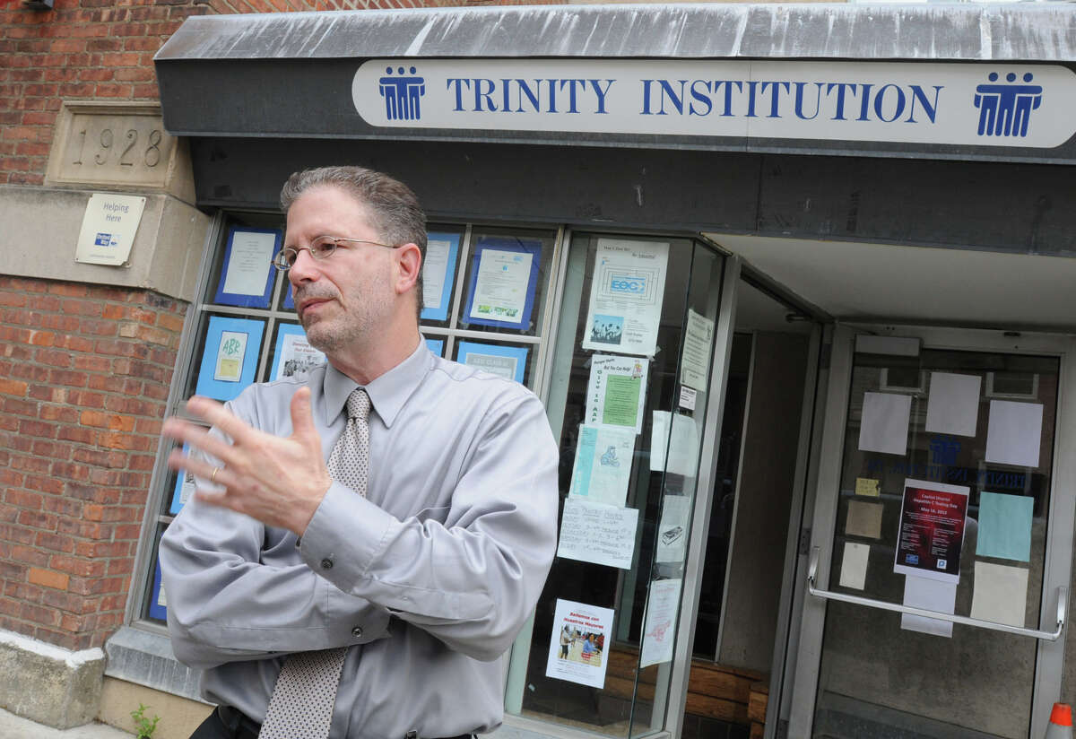 Harris Oberlander, CEO of Trinity Alliance and head of SNUG, talks about the recent shootings in Albany while standing outside the Trinity Alliance headquarters Monday, May 14, 2012 in Albany, N.Y. (Lori Van Buren / Times Union)