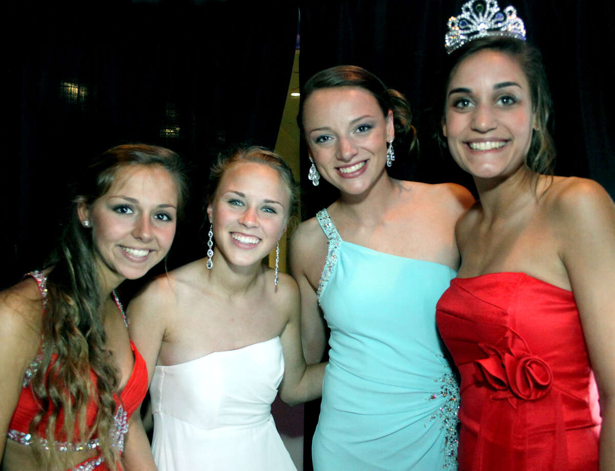 Sharing the experience of the photo booth uring the 2012 New Milford High School junior prom are, from left to right, Maria Giokas, Claudia Taylor, Jessica Noteware and Alexa Carey. May 5, 2012 at the Amber Room Colonnade in Danbury