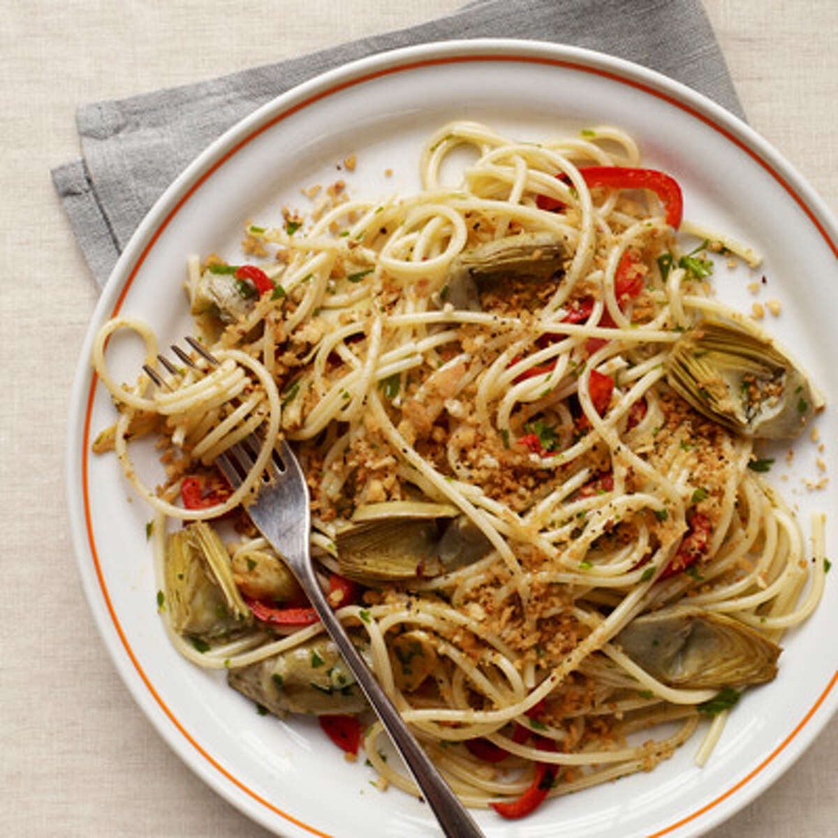 Recipe Spaghetti with Artichoke Hearts Toasted Breadcrumbs