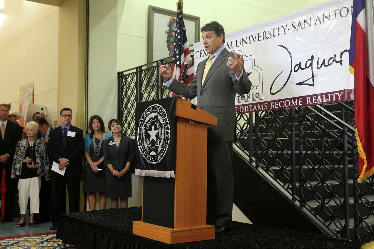 Gov. Rick Perry told Texas educators Tuesday, May 15, 2012, at Texas A&M-San Antonio that he agrees with the University of Texas regents’ decision to impose a two-year freeze on undergraduate tuition for state residents, saying education costs need to be kept down.