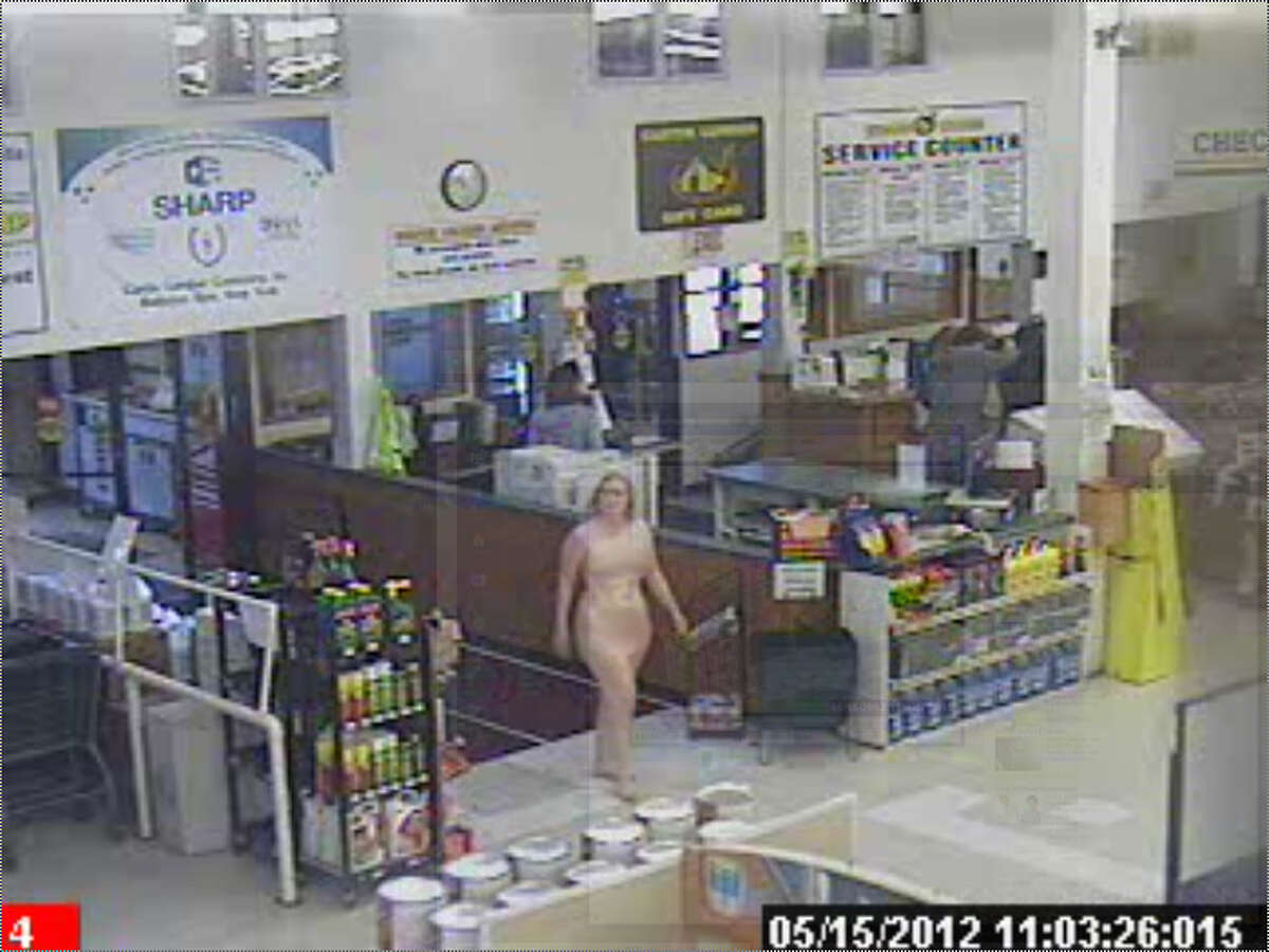 A photo of a woman that is being shared on Facebook shows a naked woman entering the Curtis Lumber in Ballston on Tuesday, May 15, 2012. The Times Union obtained this photo which was already altered to obscure parts of her body. 