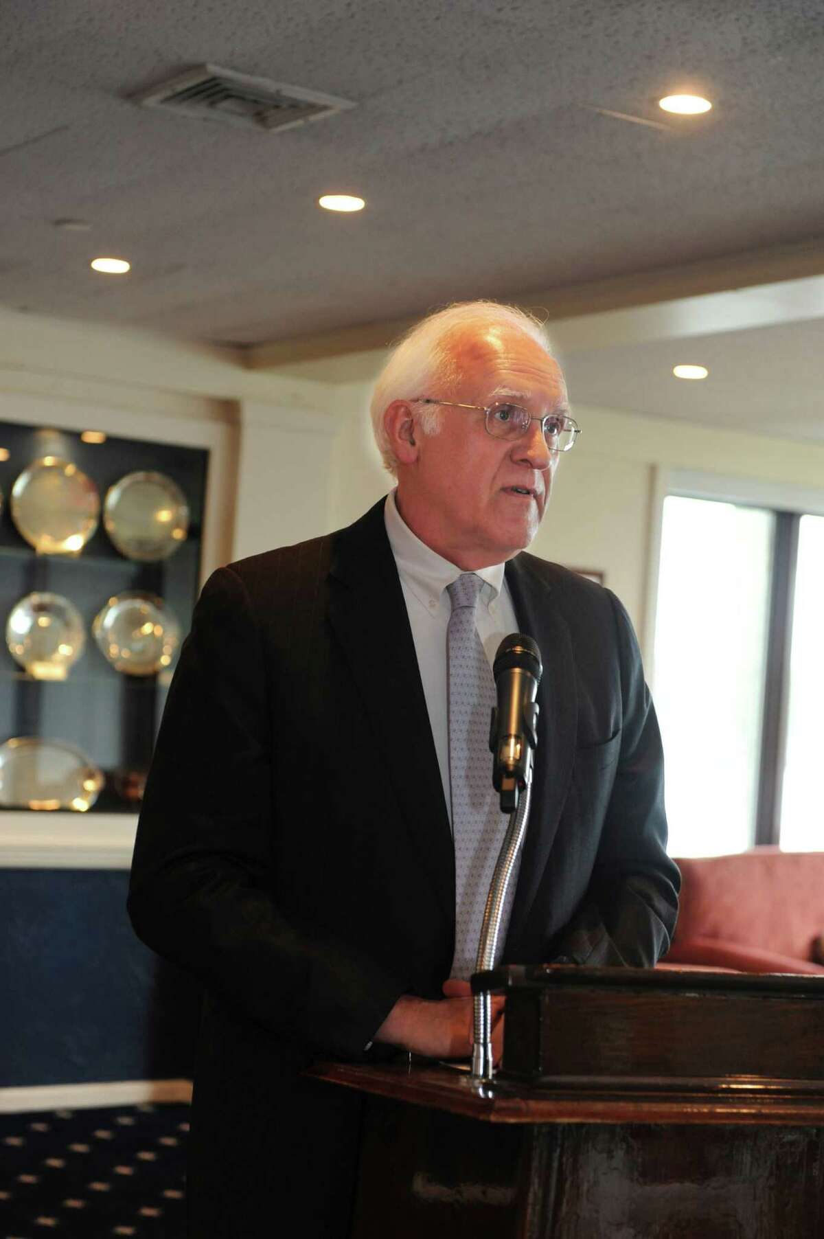 Sam Deibler, the director of the Greenwich Commission of Aging, speaks after the commission was given the 2012 Liberty Bell Award by the Greenwich Bar Association during the association's annual Law Day luncheon at the Indian Harbor Yacht Club Tuesday, May 15, 2012.