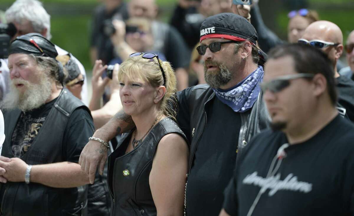 Approximately 250 anti-helmet law demonstrators descended on the state capitol in Albany, N.Y., May 21, 2012. (Skip Dickstein / Times Union)
